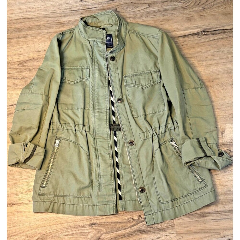 GAP Olive Green Military Utility Cargo Jacket Women's Sz Medium M Field Canvas